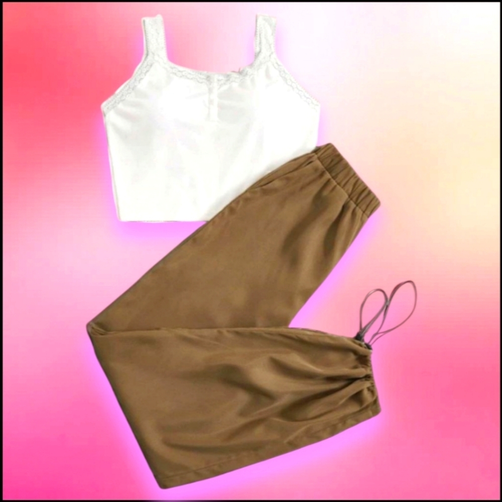 Solid Tank Top & Drawstring Hem Sweatpants